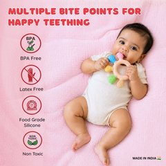 Tekme Silicone Ring Teether for Babies 3-12 Months | Made in India Baby Teething Toys | BPA Free Food Grade Silicone Teether | Sensory Chew Toy with Multiple Textures & Easy Grip Design (Pack of 1)