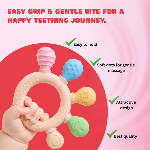 Tekme Silicone Ring Teether for Babies 3–12 Months | BPA Free Food Grade Silicone | Easy Grip | Pack of 1