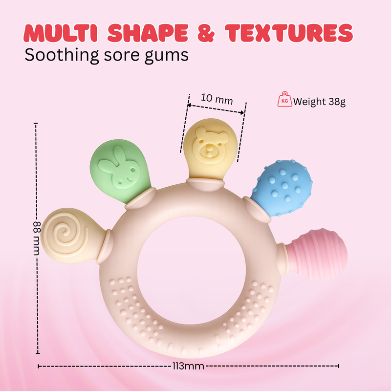 Tekme Silicone Ring Teether for Babies 3-12 Months | Made in India Baby Teething Toys | BPA Free Food Grade Silicone Teether | Sensory Chew Toy with Multiple Textures & Easy Grip Design (Pack of 1)