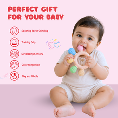 Tekme Silicone Ring Teether for Babies 3-12 Months | Made in India Baby Teething Toys | BPA Free Food Grade Silicone Teether | Sensory Chew Toy with Multiple Textures & Easy Grip Design (Pack of 1)