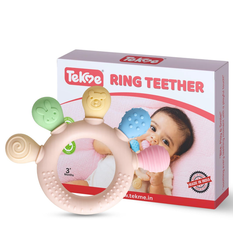 Tekme Silicone Ring Teether for Babies 3-12 Months | Made in India Baby Teething Toys | BPA Free Food Grade Silicone Teether | Sensory Chew Toy with Multiple Textures & Easy Grip Design (Pack of 1)